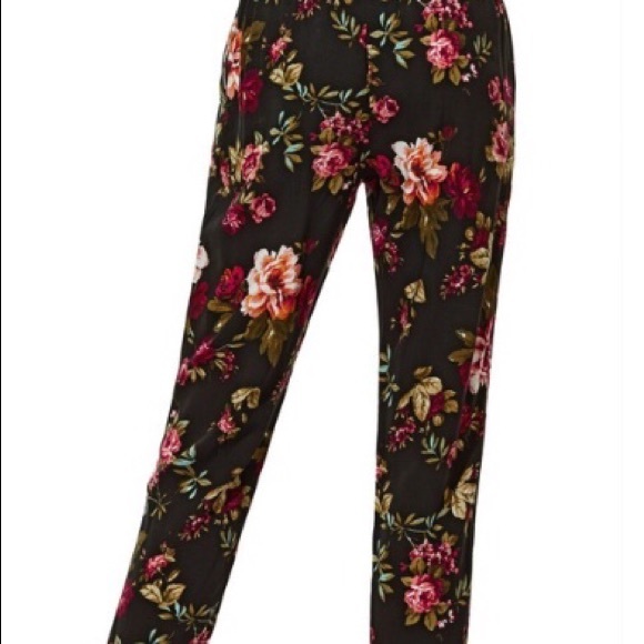 Floral Print High Waisted Trouser Pants - Picture 2 of 4